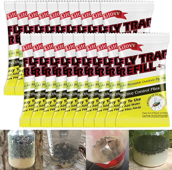 20 Pack Natural Fly Bait Refill, 20  30g Fly Trap Attractant Packets Work with All Reusable Flies Traps Outdoor, Fly Magnet Repellent Killer Catcher