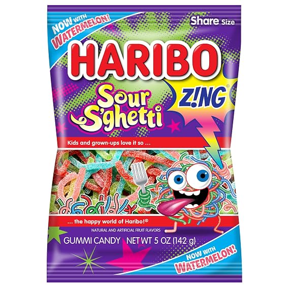 Haribo Sour Spaghetti Gummy Candy, 5 oz