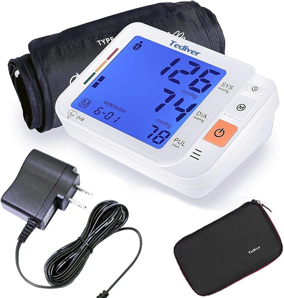 Digital Blood Pressure Monitor, Large Cuff 0.7-1.3 Feet, Electric Upper Arm Blood Pressure Machine with Electric Powered Charger and Device Case, Backlight LCD Screen,