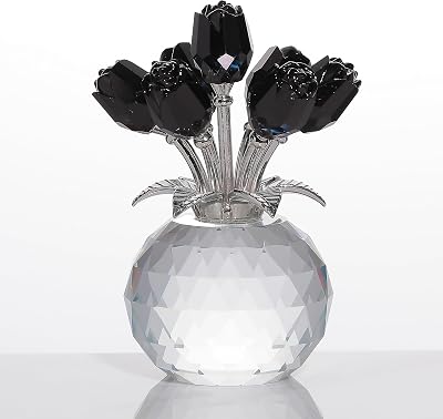 Movdyka Black Rose Flower Crystal Figurine with Vase, Bouquet Flowers Gifts for Wife Girlfriend Women - Fake Black Roses Halloween Gothic Decor