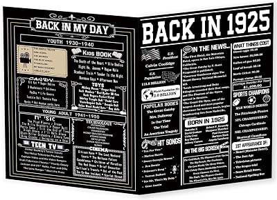 Asmallgf Vintage 100th Birthday Gifts for Women Men, Jumbo 100 Years Old Birthday Card for Grandma Grandpa, Cool Back in 1925 Decorations for Mom Dad