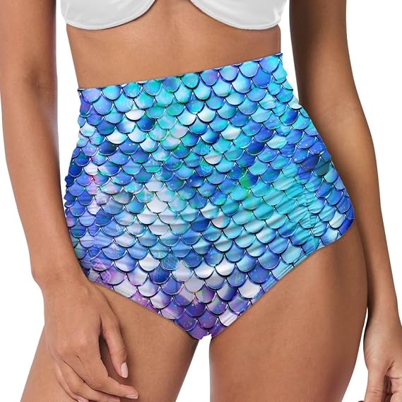 High Waisted Bikini Bottoms for Women Ruffled Design Tummy Control Stretchy Quick Dry Swimwear Shorts Size S-2XL