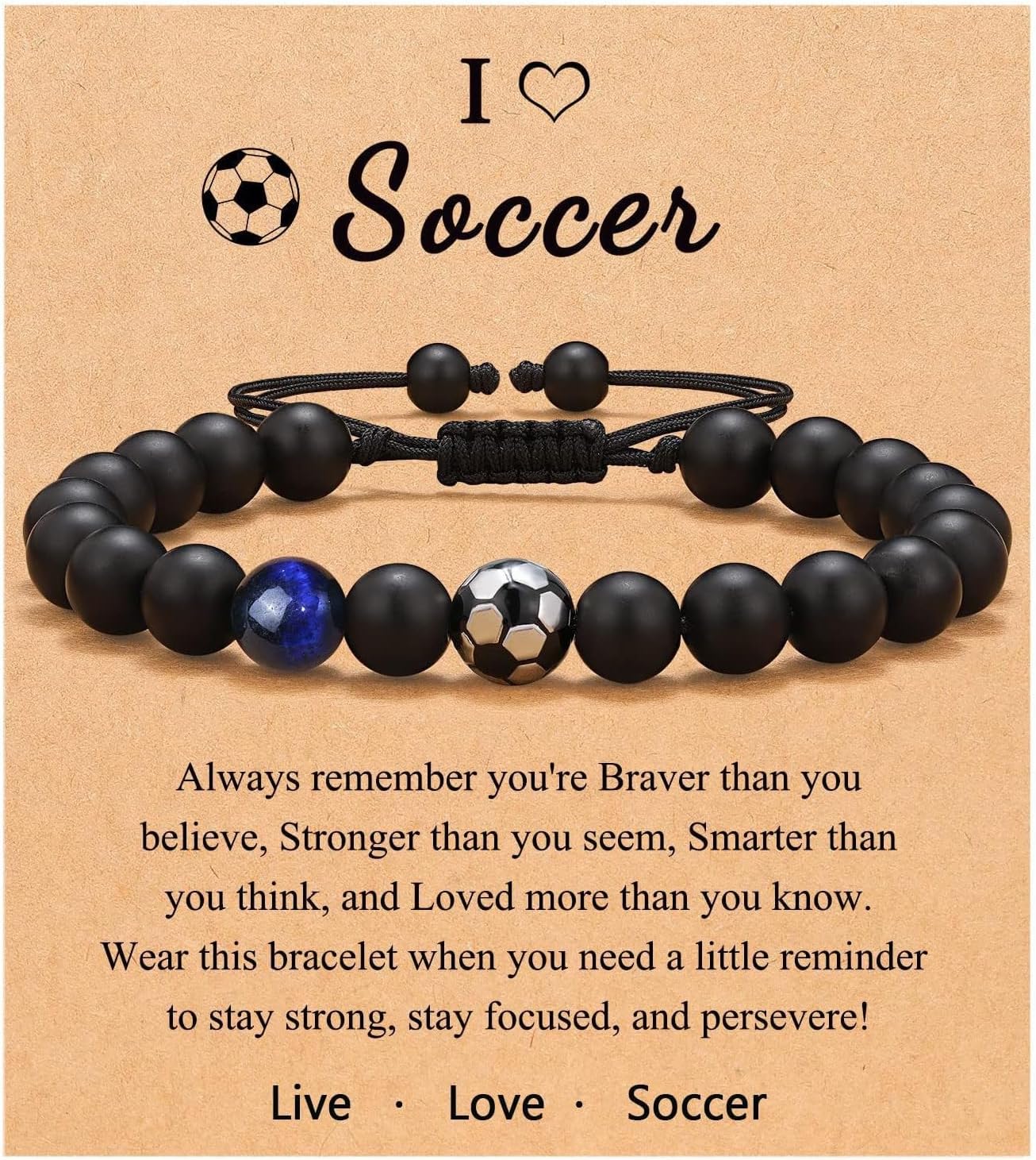 Rnivida Soccer Bracelet with Blue Tiger Eye for Soccer Lover Fans
