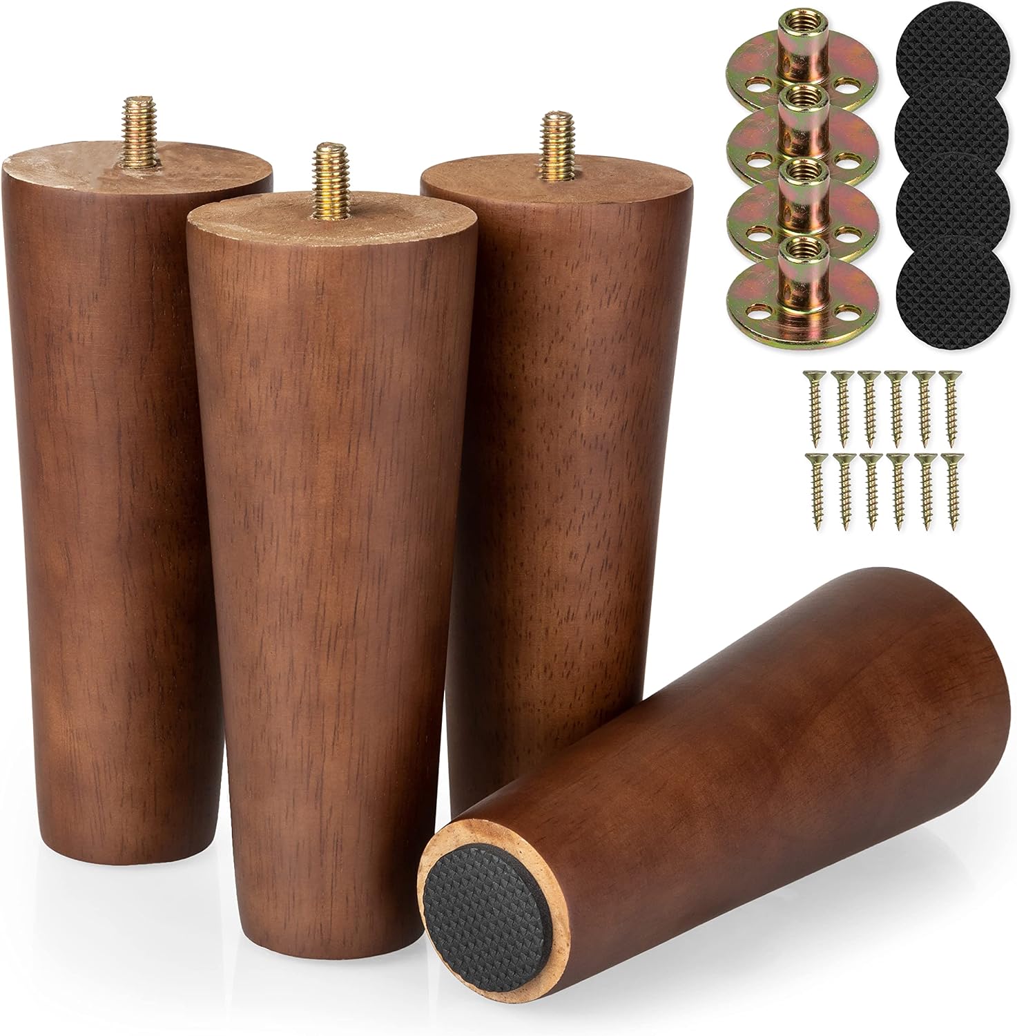 Ilyapa Wooden Furniture Feet - Set of 4 Brown 6 Inch Tapered Replacement Furniture Leg for Sofas, Chairs, Loveseats, Ottoman, Dressers, End Tables