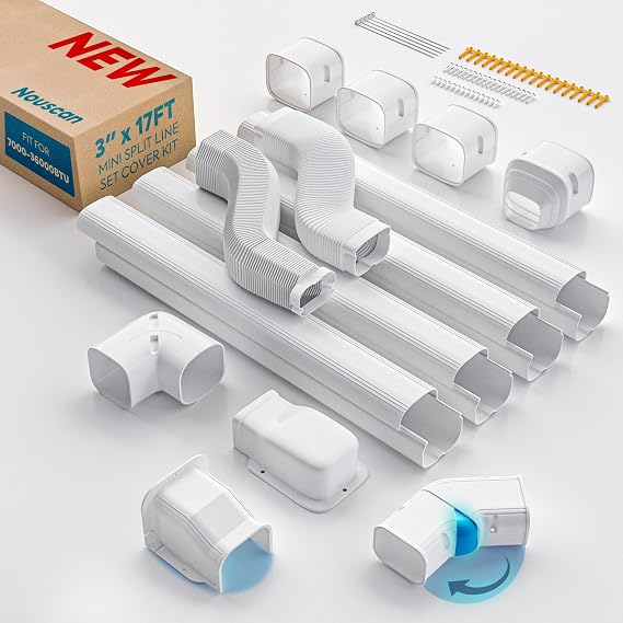 Mini Split Line Set Cover with 2 Flexible Ducts, 3" 17Ft, White