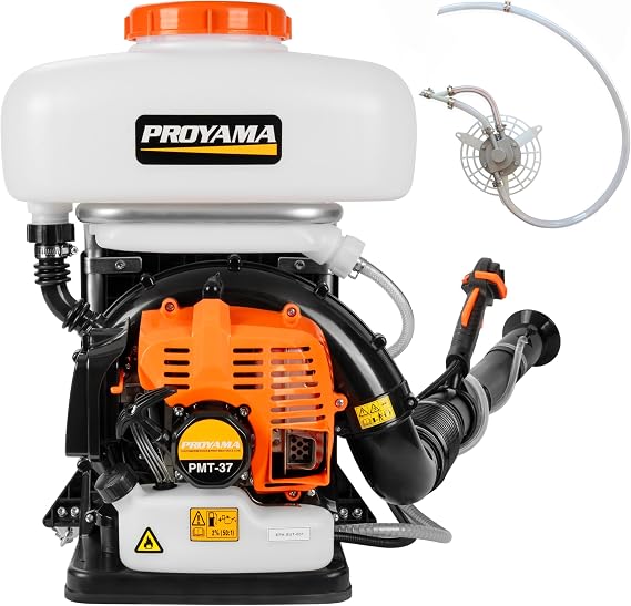 PROYAMA 51.7cc 3 in 1 Gas Powered Sprayer, 3.7 Gallon Backpack Turbo Pump Mist Duster Mosquito Fogger, Vibration-Damping Harness Leaf Blower with Auto-Lock Handle for Garden Spraying