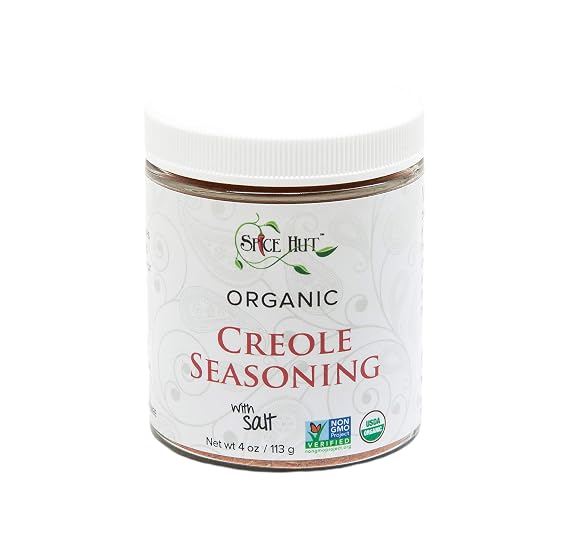 Spice Hut - Creole Seasoning Organic, with Salt, Louisiana Dry Rub Spice Mix for Cooking Flavorful Jambalaya, Gumbo, BBQ, Southern-Style Food / All-Natural, Kosher, Gluten Free, Vegan, Keto -No MSG- 4oz Glass Jar