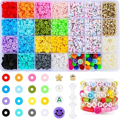 Bracelet Making Kit Beads, 12 Color Clay Beads Friendship Alphabet Beads Jewelry Making Kit, Seed Beaded Smile Butterfly Beaded for Heishi Preppy Set DIY &Crafts Birthday Christmas Gifts