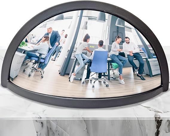 Concave Desk Mirror for Office Cubicle, See Behind You, Wide View - Black