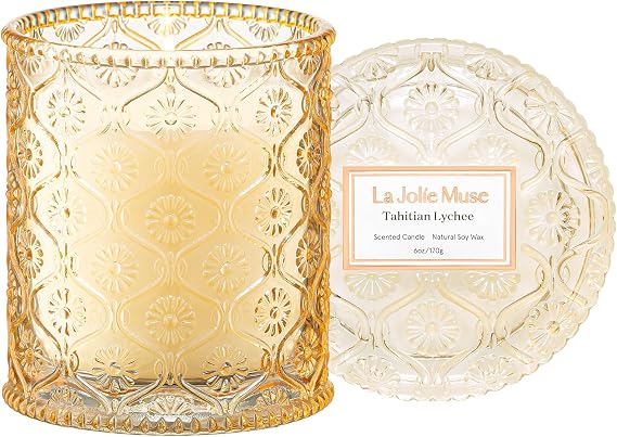 LA Jolie Muse Tahitian Lychee Scented Candles, Fruity Candles for Home Scented, Spring Summer Natural Soy Wax Candle, Candles Gifts for Women, 6 oz 40 Hours Burn
