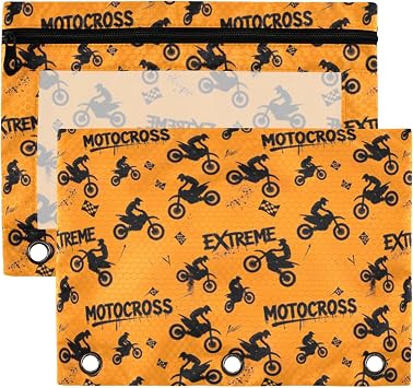 Cyberpunk Motorcycle Binder Pouches 3 Ring for Boys Girls School Office College Supplies Galaxy Cars Roadster Pencil Pouches Case Bag with Clear Window and Zipper 2 Pack
