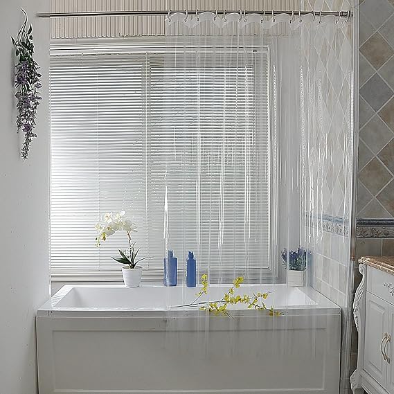 Clear Shower Curtain Liner, 72x72 Inches Lightweight Plastic PEVA Waterproof Clear Shower Curtain Liners with Rustproof Grommets and Hooks,See-Through Shower Curtain for Home Bathroom Bathtub