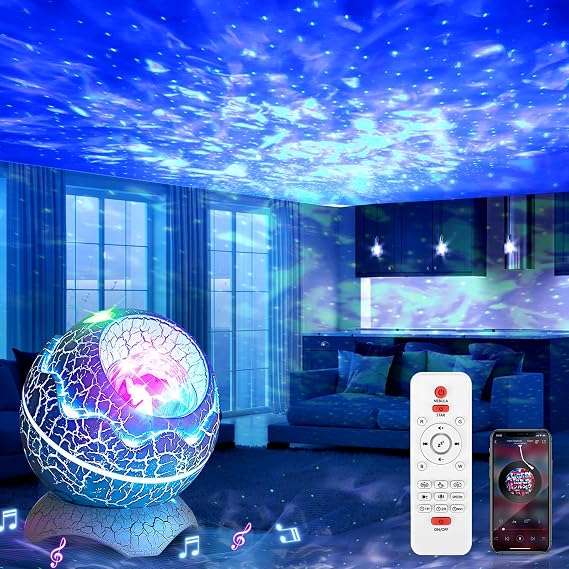 Galaxy Projector Light for Bedroom, Star Projector Night Light with 14 RGB Light Effects, Space Light Projector with Timer and Bluetooth Speaker, Dinosaur Egg Shape, for Adults Kids Birthday [Energy Class E]