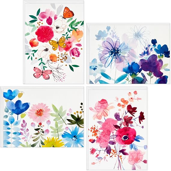Hallmark Blank Cards with Envelopes, Assorted 48-Pack (Painted Flowers) | Painted Floral Artwork in Four Styles, Coordinating Envelopes, Premium Paper Stock, 3.8 x 5.2 in