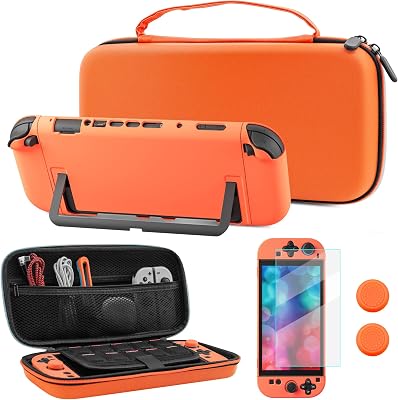 FUNDIARY Orange Switch 2 Carrying Case for NS Switch 22025, Shockproof Case Bundle with Portable Storage Travel Bag, Dockable Skin Cover, Screen Protector and 2 Thumb Caps, Christmas Gifts for Girls