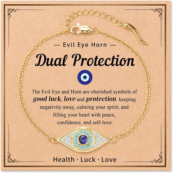 PPJew Protection and Good Luck Evil Eye Gifts- Italian Horn, Turquoise Amulet Dainty Jewelry Bracelet Trendy Stuff for Teen Girl Women