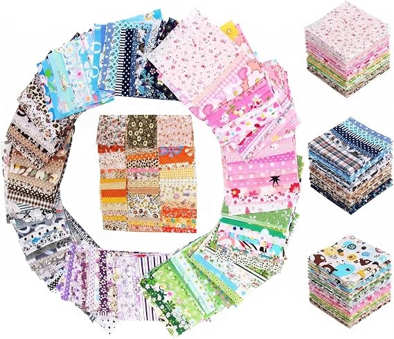 50 Pcs Cotton Fabric Squares 10 x 10cm Material for Sewing Quilting and DIY Crafts Floral Patchwork Fat Quarters Fabric Bundles Quilting Fabric for Sewing DIY Crafts & Textile Painting (Colorful 2)