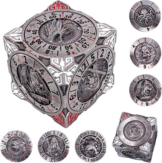 DND Spinner Dice - 7-in-1 Metal Dice Set with 3D Relief Dragon Design Unique Spinner Design for Dungeons & Dragons RPG Polyhedron Dice Set for D&D and DM Players (Silver)