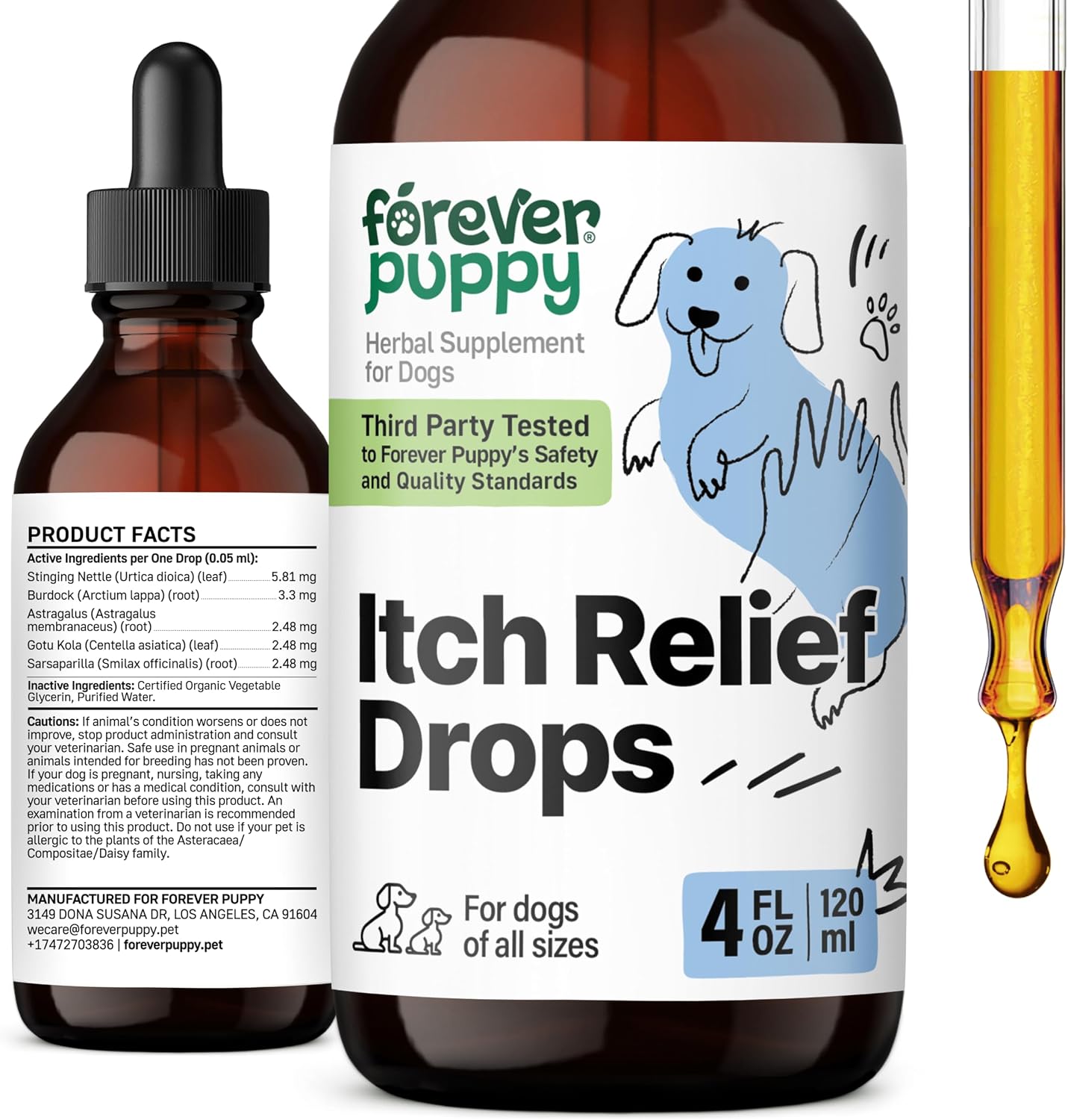 Itchy Skin Drops for Dogs - Stinging Nettle Leaf & Gotu Kola Extract for Dry Itch Skin and Itchy Paws - Liquid Vitamins and Supplements for All Breeds - 4 fl oz