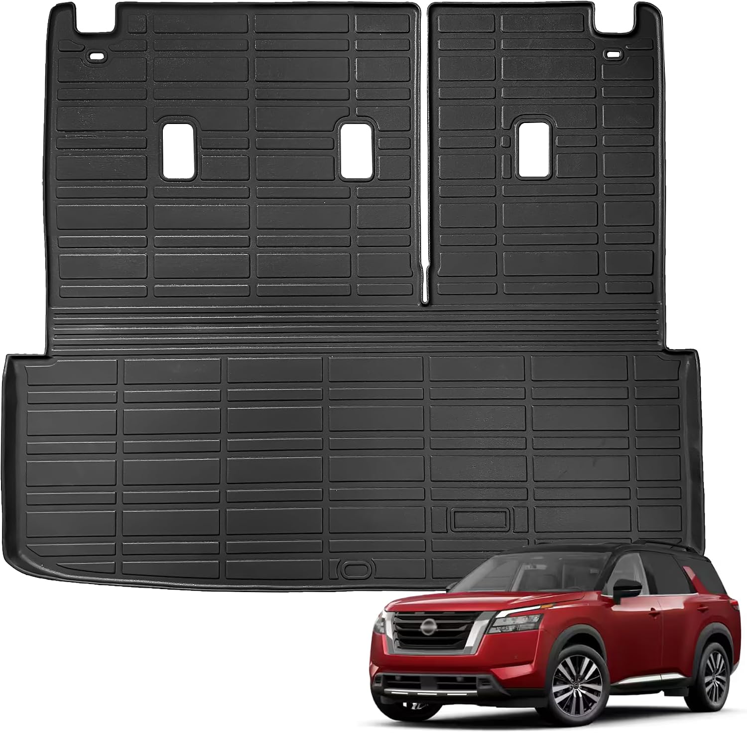 Trunk Mat & Backrest Mat for 2022 2023 2024 2025 Nissan Pathfinder Cargo Mat Liner All Weather TPE Protector Back Seat Cover 3rd Row for 2022-2025 Nissan Pathfinder Accessories
