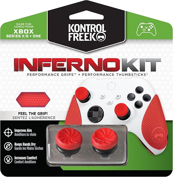 KontrolFreek FPS Freek Inferno Performance Kit for Xbox One and Xbox Series X Controller | Includes Performance Thumbsticks and Performance Grips | Red