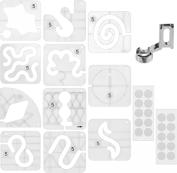 14PCS Free Motion Quilting Kit - 11PCS 3mm Templates, High Shank Presser Foot, Non-Slip Grips Universal for Sewing Machines, All-in-One Sewing & Quilting Supplies for Quilting & Patchwork & DIY