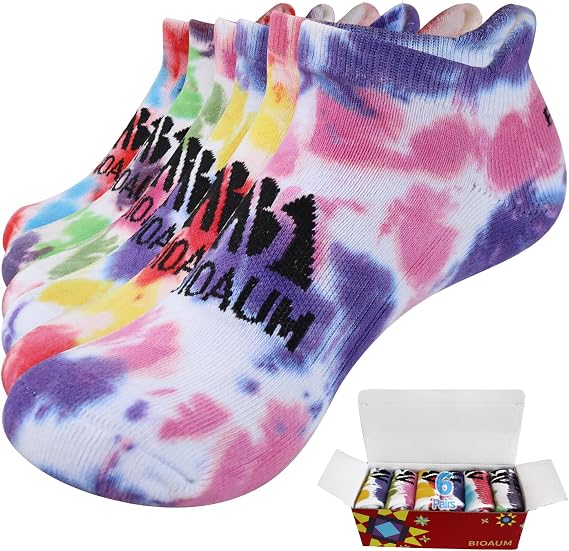 BIOAUM Women's Cotton Athletic Ankle Socks, Cushioned for Running, 6 Pairs