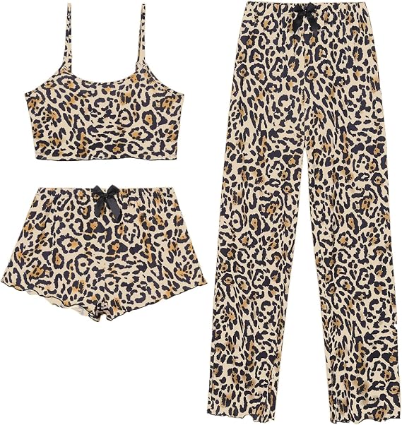 3 Piece Pajamas Set for Women Cami Shorts Pjs Pants Soft Loungewear