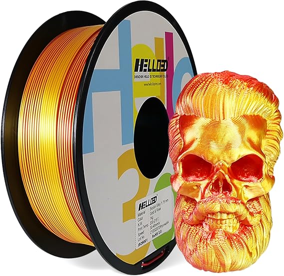 HELLO3D PLA 3D Printing Filament 1.75mm Dual Color Silk Filament,Silk Shiny Red Gold 2 Colors in 1 Coextrusion 3D Printer Filament 1KG 1.75mm 3D Printing Material with Bicolor Dichromatic 2 Colors
