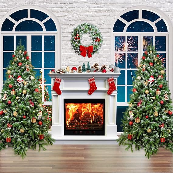 Christmas Backdrop for Photography with Socks Christmas Tree Backdrop for Family Gathering Party Supplies 12386(10x10FT)