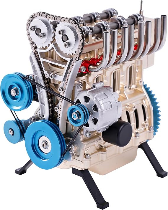TECHING Metal Inline 4-Cylinder Engine Model Kit that Works for Adults
