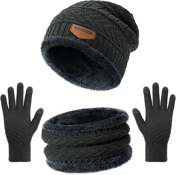 Winter Hats for Women/Men - Beanies Hats Neck Scarfs Set Warm Slouchy Beanie Snow Knit Skull Cap Gifts for Women & Men