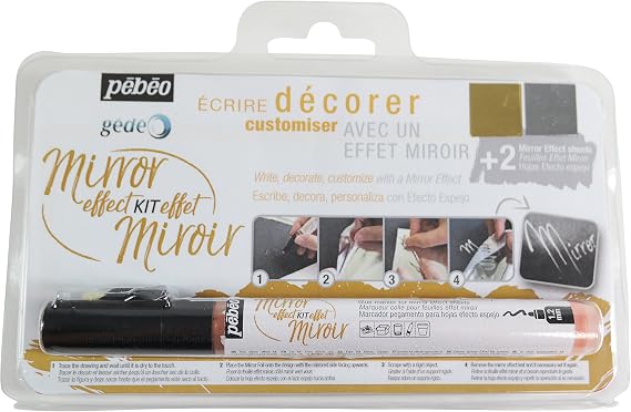 Pebeo Gedeo, Mirror Effect Kit, 1.2 mm Gilding Paste Marker + 2 Mirror Effect Sheets