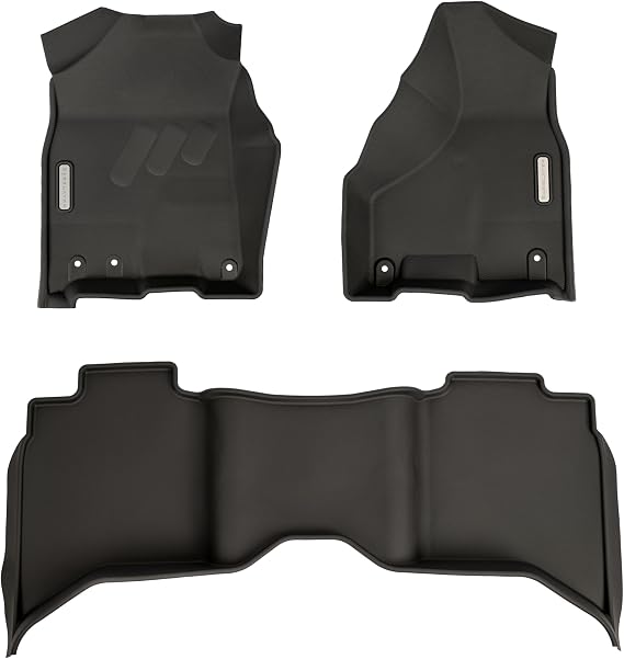 BaseLayer Elite Floor Mats for RAM 1500/2500/3500 Crew Cab (2009-2018) & Ram 1500 Classic (2019-2024) - Made in USA Precision Fit Heavy Duty All-Weather Mats Front & Rear (Gray Logo)