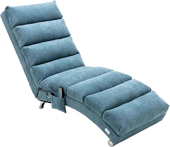Chaise Lounge Chair, Tufted Leisure Sofa with Side Pocket, Modern Lounge Chair with Metal Legs for Bedroom, Living Room, Office, Blue-a