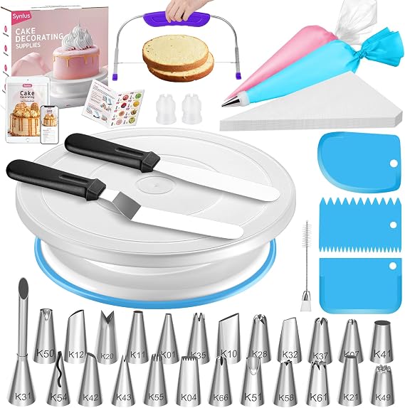 Syntus 65 PCs Cake Decorating Kit with Cake Stand, Cake Baking Supplies