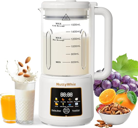 8-in-1 Nut Milk Maker Machine, 12 Blade 50oz Homemade Almond, Soy, Oat, Coconut, Juice, Plant-Based and Dairy Free Beverages, Automatic Almond Milk Maker, Delay Start/Keep Warm/Boil Water/Self Clean