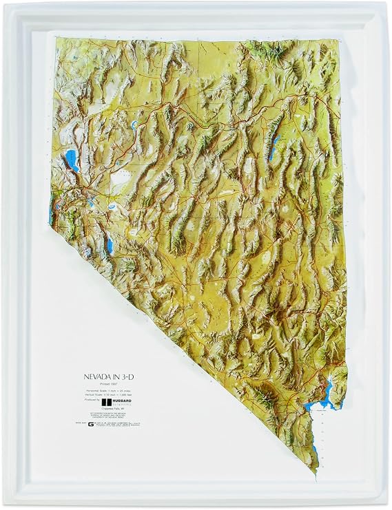 3D Nevada Raised Relief Map | Topographic Wall Map, Feel the Terrain | 22" x 17" | USGS Topographic Data | Basin & Range Province | Vacuum-Formed | Hubbard Scientific