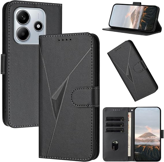 Case for Xiaomi Poco M7 Pro 5G, Wallet Folio Smartphone Case, Triangular Pattern, Redmi Note 14 5G Cover, Comfortable Touch, Stand Function, Card Storage, Wallet Type Poco M7 Pro 5G Phone