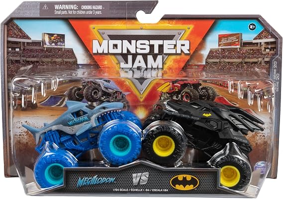 Monster Jam - Original Two Pack with the Batmobile vs. Megalodon - Authentic Monster Trucks in 1:64 Scale