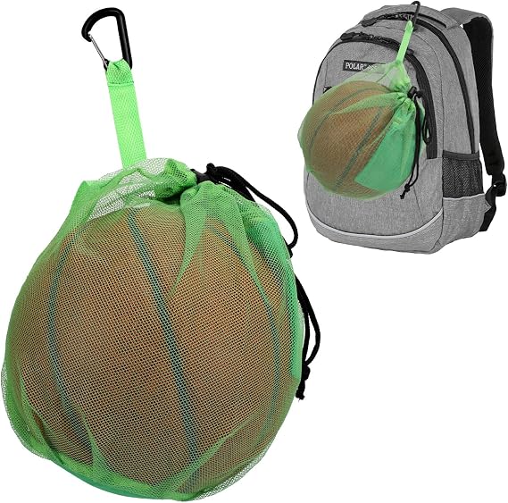 XHGWJHX Single Basketball Bag, Drawstring Football Bag Volleyball Bag Soccer Bag, Mesh ball Bag with Zipper Pocket for Carrying Basketball Volleyball Soccer and Water Polo