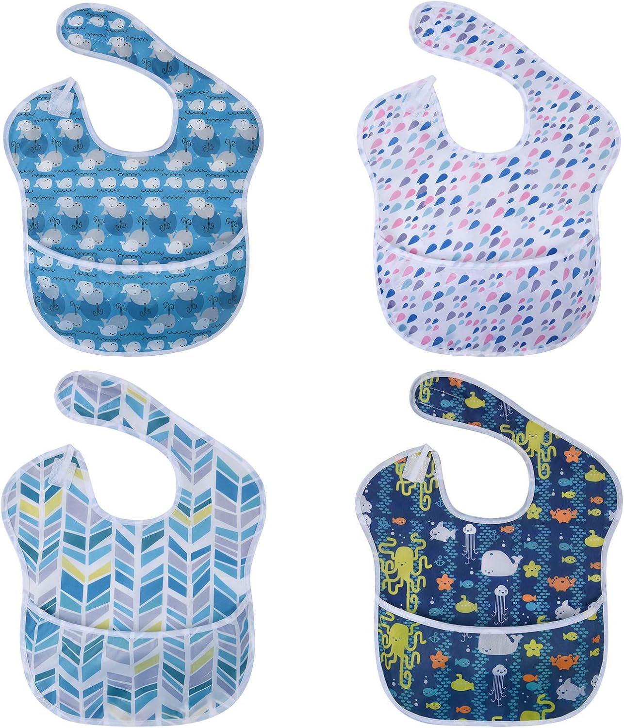 Vicloon Baby Bibs, 4pcs Waterproof Bib Toddler Infant Bibs, Sleeveless Baby Drool Bibs, Unisex Washable Feeding Bibs for Boys and Girls from 6 Months to 2 Years Old