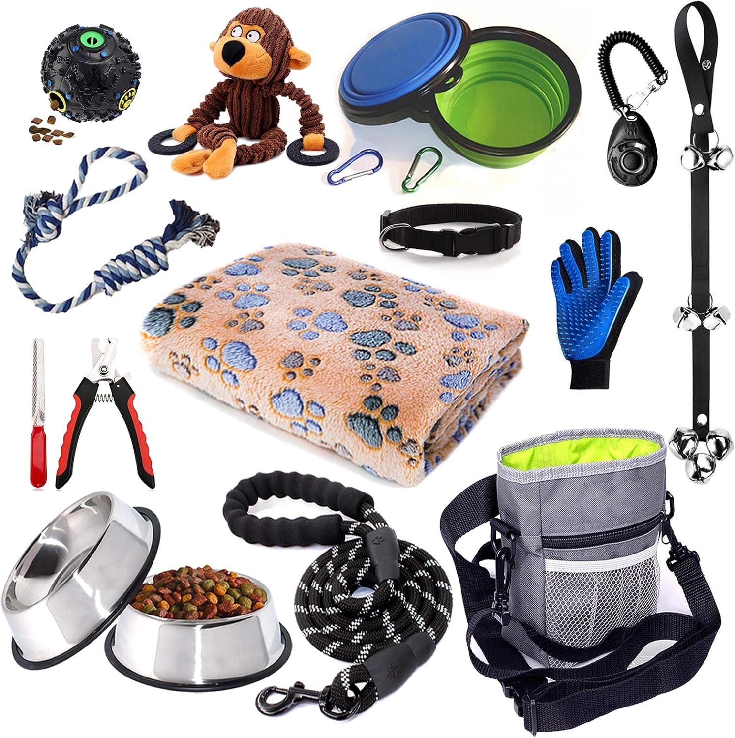 Puppy Starter Kit,12 Piece Dog Supplies Assortments,Set Includes:Dog ToysDog Bed BlanketsPuppy Training SuppliesDog Grooming ToolDog Leashes AccessoriesFeeding