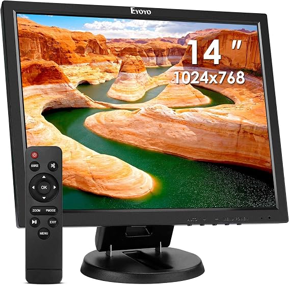 Eyoyo 14-Inch 1024x768 Security Monitor with HDMI/VGA/AV/BNC/USB | Small HDMI Monitor for Security Cameras, DVR and PC, Ideal as CCTV Monitor with Built-in Speakers and Remote Control