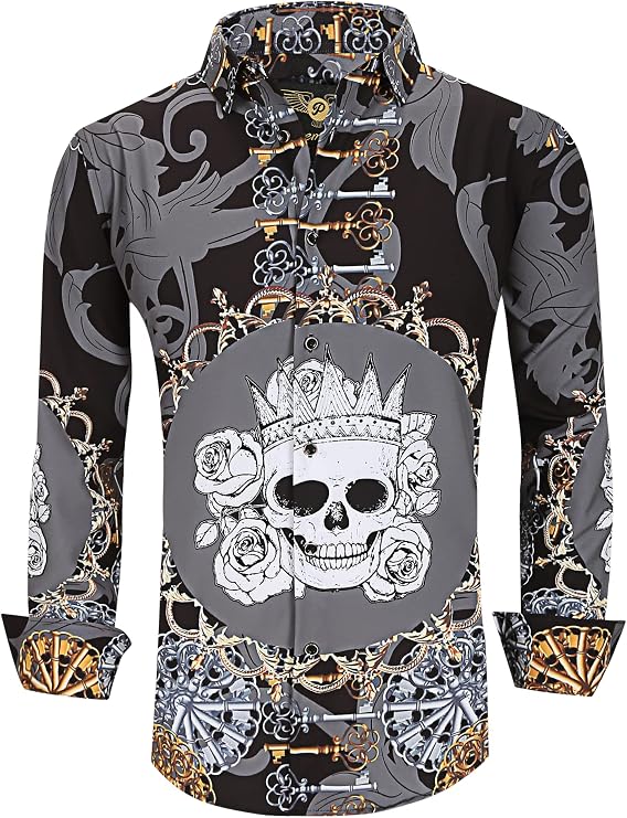 Premiere Mens Luxury Long Sleeve Fashion Luxury Design Print Dress Shirt