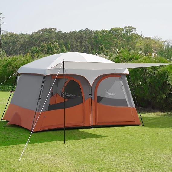 Vidalido Tents,6-8 Person Camping Tent with Extended Vestibule,2 Room Weather Resistant Family Tents,Easy Install Waterproof Outdoor Tent for Backpacking and Camping Hiking
