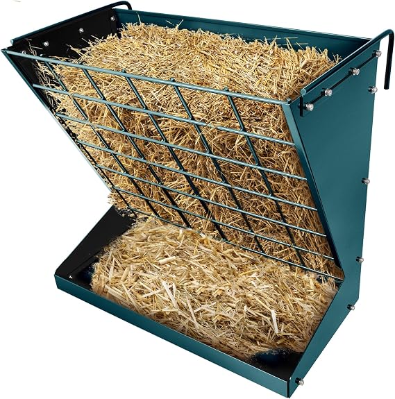 Wall Mount Hay Rack, Metal 2 in 1 Hay and Grain Feeder