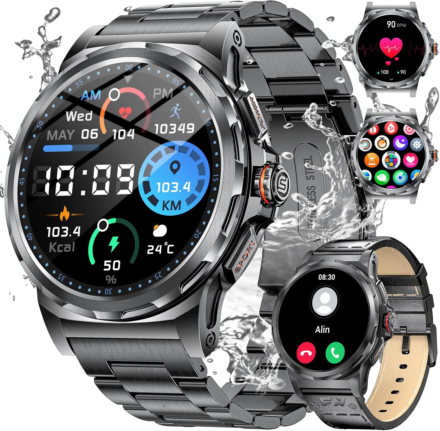 Smart Watch for MenAnswer & Make Call, Heart Rate Sleep Monitor, 129 Sports Modes Fitness Tracker, 1.43 AMOLED Display, IP68 Waterproof Mens Smart Watch for Android iOS