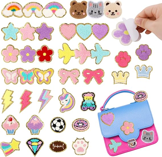 Jspupifip 40 Pcs Chenille Embroidered Patches, Self Adhesive Patches, Cute