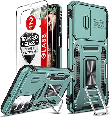 LeYi for Samsung A1716-5G Phone Case: A17 5G Screen Protector [2 Packs] with Galaxy A16 Case, Magnetic Kickstand, Heavy Duty Shockproof for Celular Android Phone Case A 16A17 5G, Alpine Green